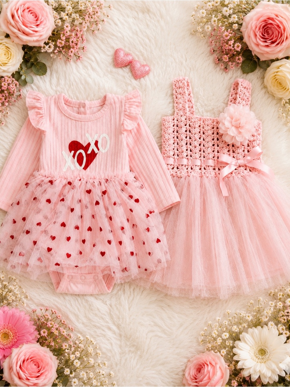 Pink Baby Girl Valentine Tutu Dress Set